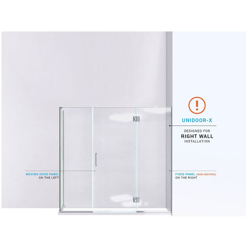 Unidoor-X 72" High x 69-1/2" Wide x 30-3/8" Deep Hinged Frameless Shower Enclosure with Clear Glass and Right Hinge - image 6