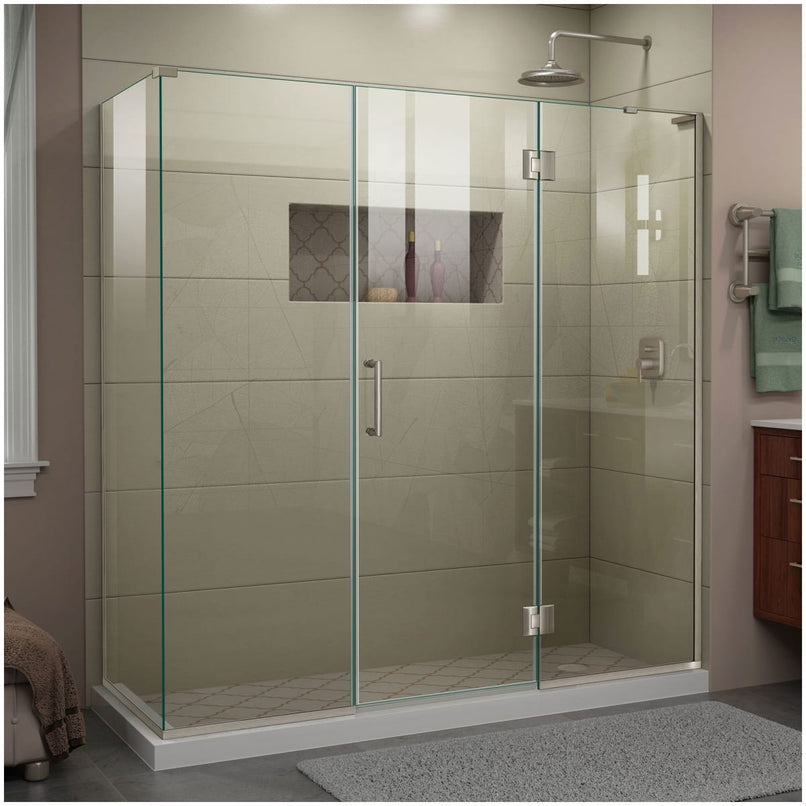 Unidoor-X 72" High x 70" Wide x 30-3/8" Deep Hinged Frameless Shower Enclosure with Clear Glass and Right Hinge - image 1