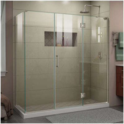 Unidoor-X 72" High x 70" Wide x 30-3/8" Deep Hinged Frameless Shower Enclosure with Clear Glass and Right Hinge - image 1