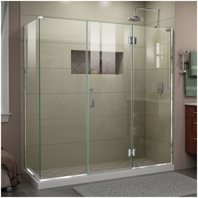 Unidoor-X 72" High x 70" Wide x 34-3/8" Deep Hinged Frameless Shower Enclosure with Clear Glass and Right Hinge - image 1