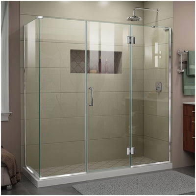 Unidoor-X 72" High x 70" Wide x 34-3/8" Deep Hinged Frameless Shower Enclosure with Clear Glass and Right Hinge - image 1