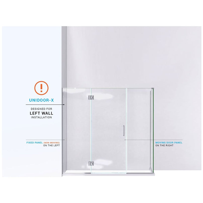 Unidoor-X 72" High x 70-1/2" Wide x 30-3/8" Deep Hinged Frameless Shower Enclosure with Clear Glass and Left Hinge - image 6