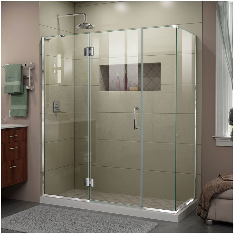 Unidoor-X 72" High x 63-1/2" Wide x 30-3/8" Deep Hinged Frameless Shower Enclosure with Clear Glass and Left Hinge - image 1