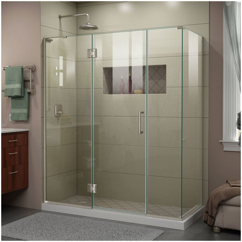 Unidoor-X 72" High x 64" Wide x 30-3/8" Deep Hinged Frameless Shower Enclosure with Clear Glass and Left Hinge - image 1