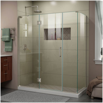 Unidoor-X 72" High x 64" Wide x 30-3/8" Deep Hinged Frameless Shower Enclosure with Clear Glass and Left Hinge - image 1