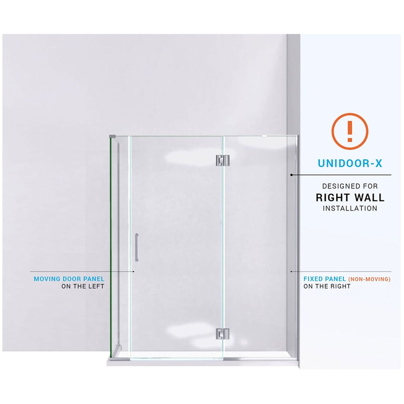 Unidoor-X 72" High x 58" Wide x 34-3/8" Deep Right Hinged Frameless Shower Enclosure with Clear Glass - image 6