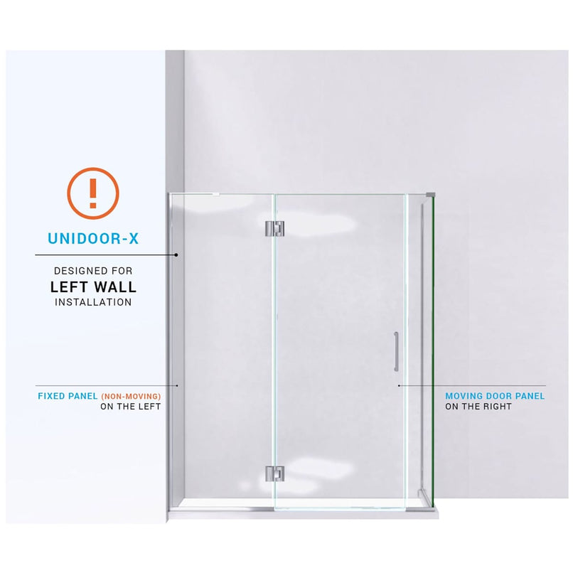 Unidoor-X 72" High x 59" Wide x 30-3/8" Deep Left Hinged Frameless Shower Enclosure with Clear Glass - image 6
