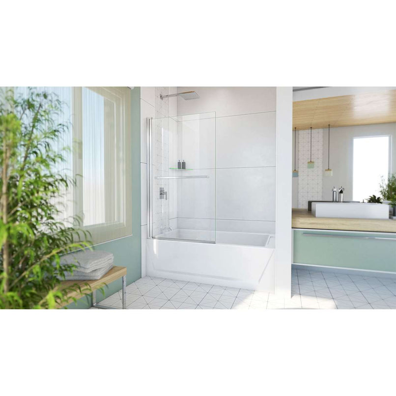 Aqua-Q Swing 58" High x 34" Wide Pivot Frameless Tub Door with Clear Glass - image 2