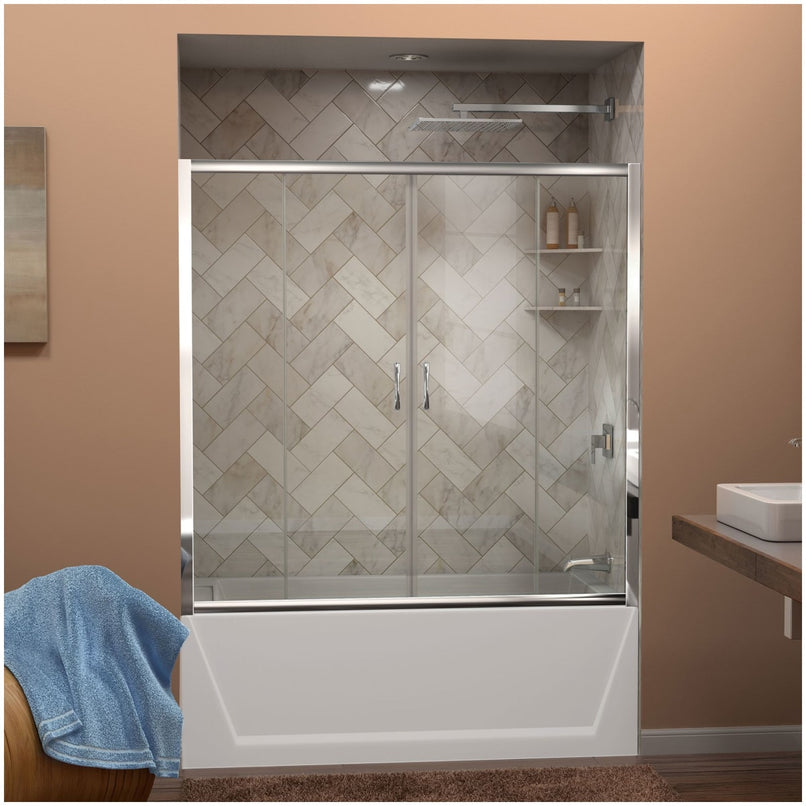 Visions 58" High x 60" Wide Sliding Framed Shower Door with Clear Glass - image 1