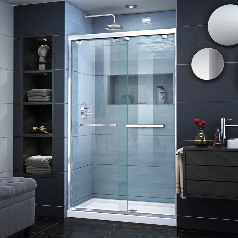 Encore 76" High x 48" Wide Bypass Semi Frameless Shower Door with Clear Glass - image 1