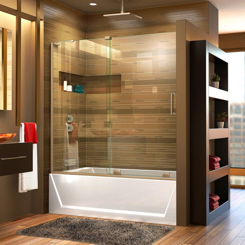 Mirage-X 56" - 60" W x 58" H Sliding Frameless Tub Door with Clear Glass and Fixed Left Panel - image 1