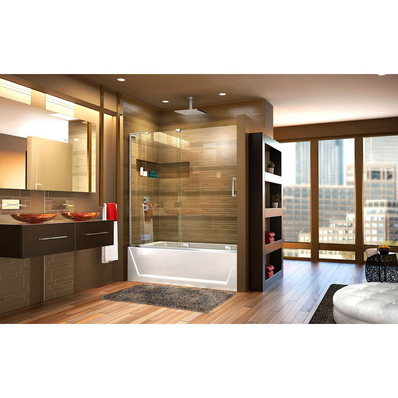 Mirage-X 56" - 60" W x 58" H Sliding Frameless Tub Door with Clear Glass and Fixed Left Panel - image 2