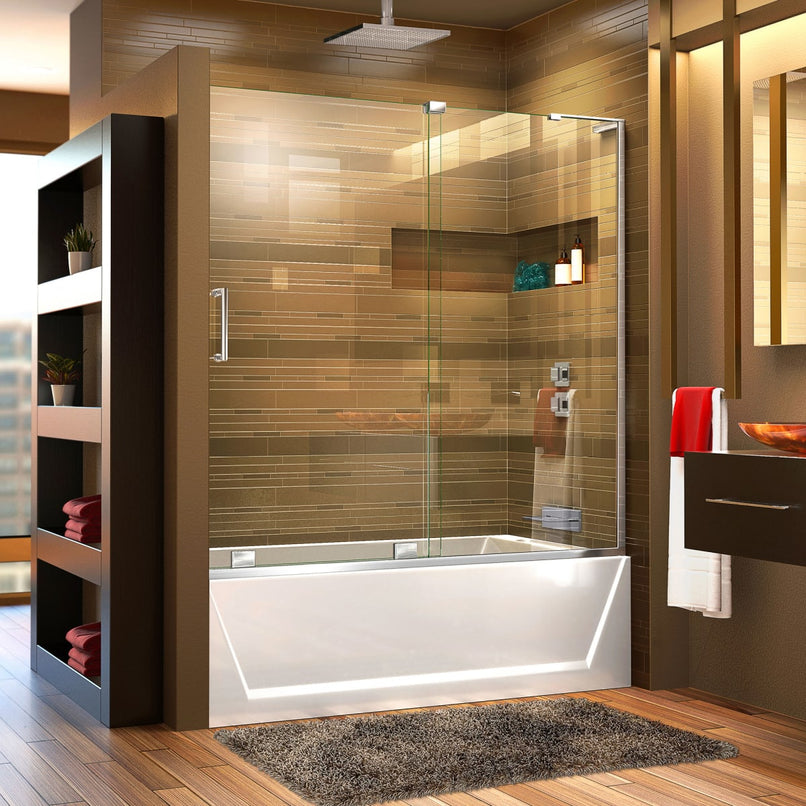 Mirage-X 60" W x 58" H Right-Wall Sliding Frameless Tub Door with Clear Glass and Fixed Right Panel - image 1