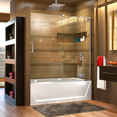 Mirage-X 60" W x 58" H Right-Wall Sliding Frameless Tub Door with Clear Glass and Fixed Right Panel - image 1