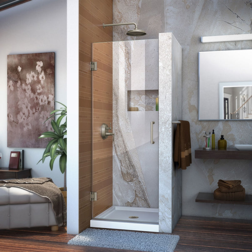 Unidoor 72" High x 29" Wide Hinged Frameless Shower Door with Clear Glass - image 1