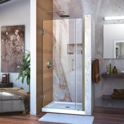 Unidoor 72" High x 31" Wide Hinged Frameless Shower Door with Clear Glass - image 1