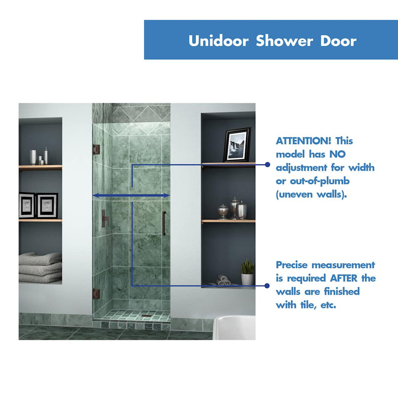 Unidoor 72" High x 30" Wide Hinged Frameless Shower Door with Clear Glass - image 14