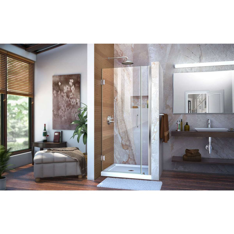 Unidoor 72" High x 32" Wide Hinged Frameless Shower Door with Clear Glass - image 5