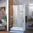 Unidoor 72" High x 38" Wide Hinged Frameless Shower Door with Clear Glass - Includes 2 Shelves - image 1