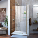 Unidoor 72" High x 39" Wide Hinged Frameless Shower Door with Clear Glass - Includes 2 Shelves - image 1