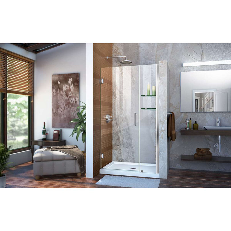 Unidoor 72" High x 40" Wide Hinged Frameless Shower Door with Clear Glass - Includes 2 Shelves - image 5