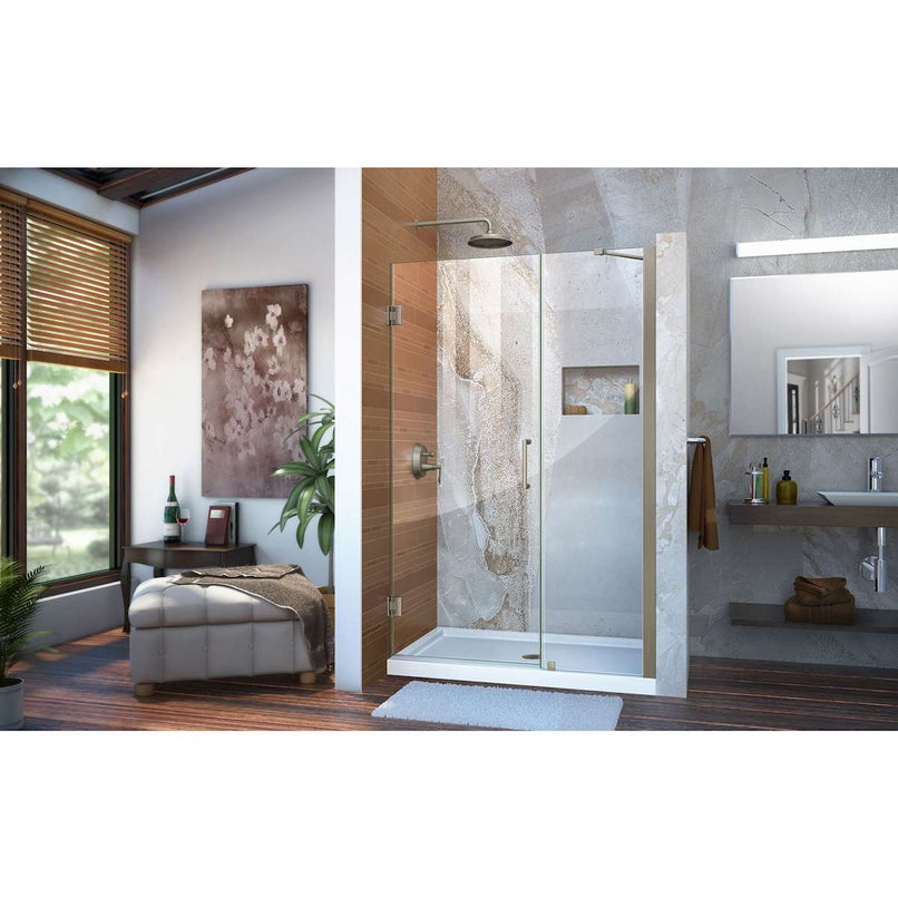Unidoor 72" High x 42" Wide Hinged Frameless Shower Door with Clear Glass - Includes Stabilizing Arm - image 4