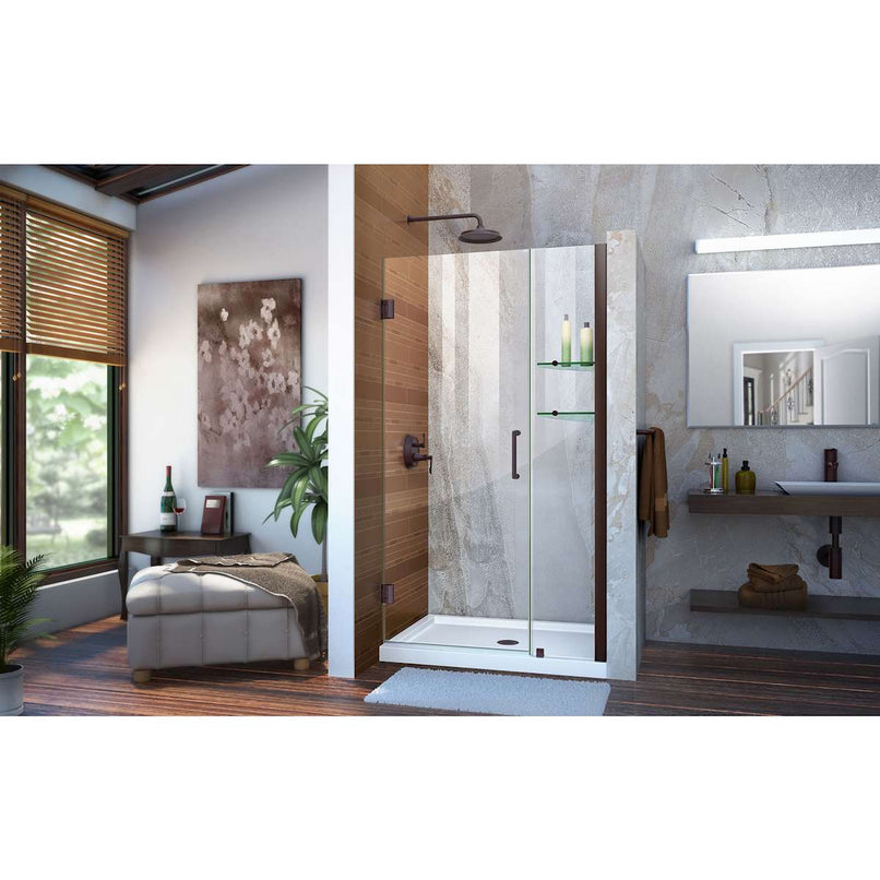 Unidoor 72" High x 42" Wide Hinged Frameless Shower Door with Clear Glass - Includes 2 Shelves - image 4