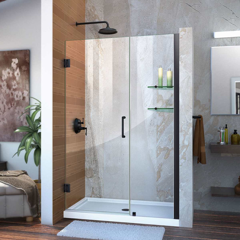 Unidoor 72" High x 46" Wide Hinged Frameless Shower Door with Clear Glass - image 1