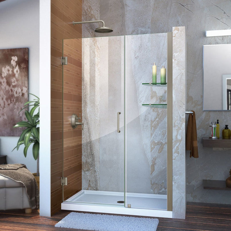 Unidoor 72" High x 47" Wide Hinged Frameless Shower Door with Clear Glass - image 1