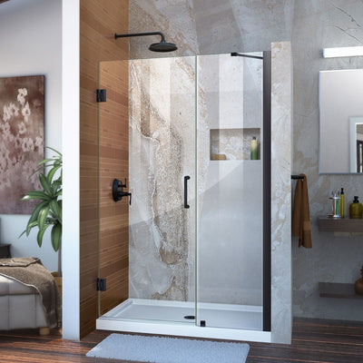 Unidoor 72" High x 48" Wide Hinged Frameless Shower Door with Clear Glass - Includes Stabilizing Arm - image 1