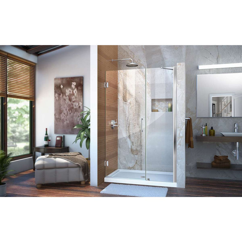 Unidoor 72" High x 48" Wide Hinged Frameless Shower Door with Clear Glass - Includes Stabilizing Arm - image 4