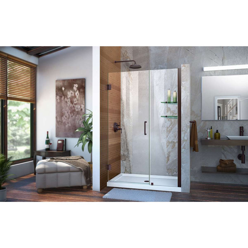 Unidoor 72" High x 49" Wide Hinged Frameless Shower Door with Clear Glass - Includes 2 Shelves - image 4