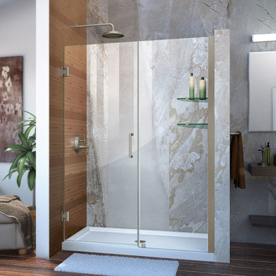 Unidoor 72" High x 51" Wide Hinged Frameless Shower Door with Clear Glass - Includes 2 Shelves - image 1