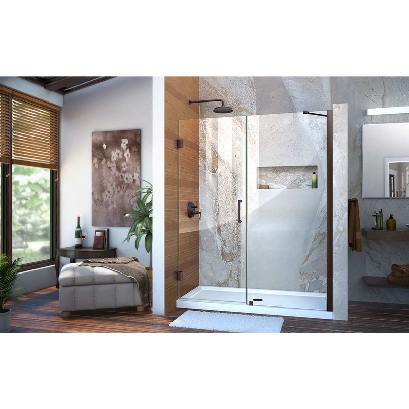 Unidoor 72" High x 57" Wide Hinged Frameless Shower Door with Clear Glass - Includes Stabilizing Arm - image 5
