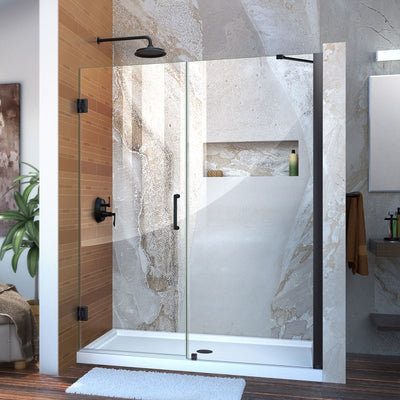 Unidoor 72" High x 58" Wide Hinged Frameless Shower Door with Clear Glass - Includes Stabilizing Arm - image 1