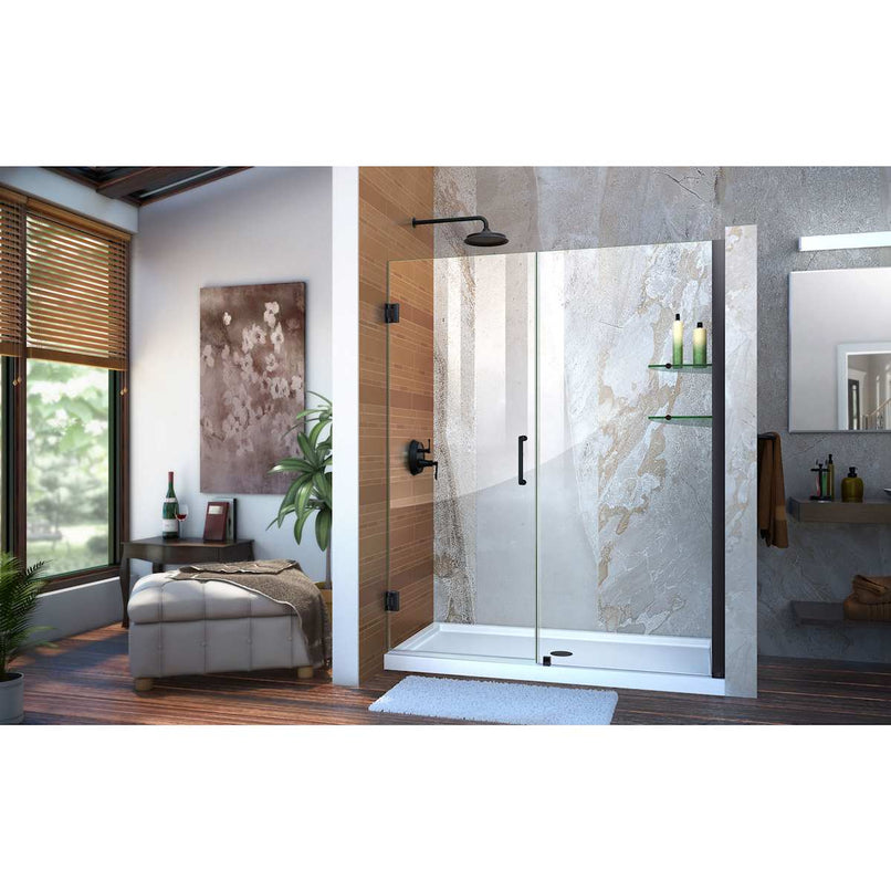 Unidoor 72" High x 59" Wide Hinged Frameless Shower Door with Clear Glass - Includes 2 Shelves - image 5