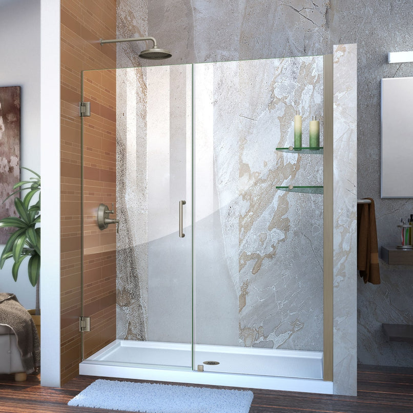Unidoor 72" High x 60" Wide Hinged Frameless Shower Door with Clear Glass - image 1