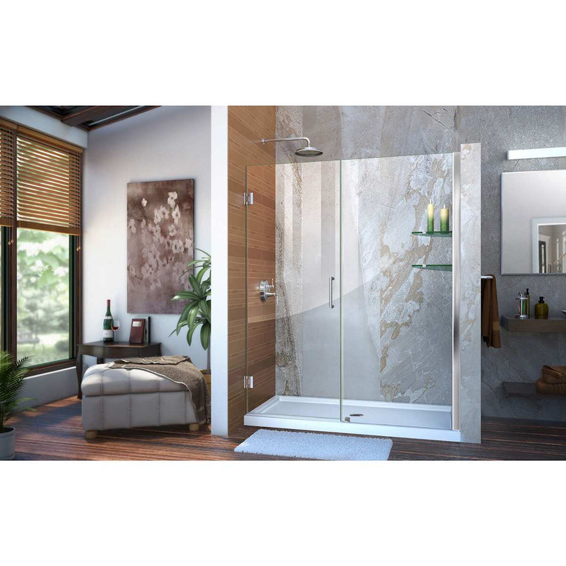 Unidoor 72" High x 61" Wide Hinged Frameless Shower Door with Clear Glass - Includes 2 Shelves - image 4