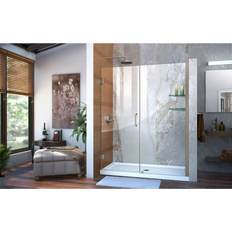 Unidoor 72" High x 61" Wide Hinged Frameless Shower Door with Clear Glass - Includes 2 Shelves - image 5