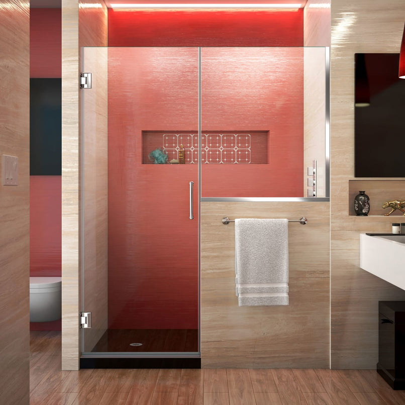 Unidoor Plus 72" High x 47-1/2" Wide Hinged Frameless Shower Door with Clear Glass - image 1
