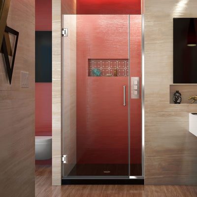Unidoor Plus 72" High x 35" Wide Hinged Frameless Shower Door with Clear Glass - image 1