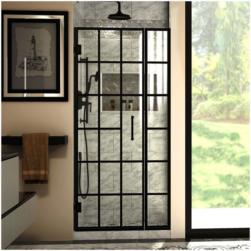 Unidoor Toulon 72" High x 34, 34.5" Wide Hinged Frameless Shower Door with Clear Glass - image 1
