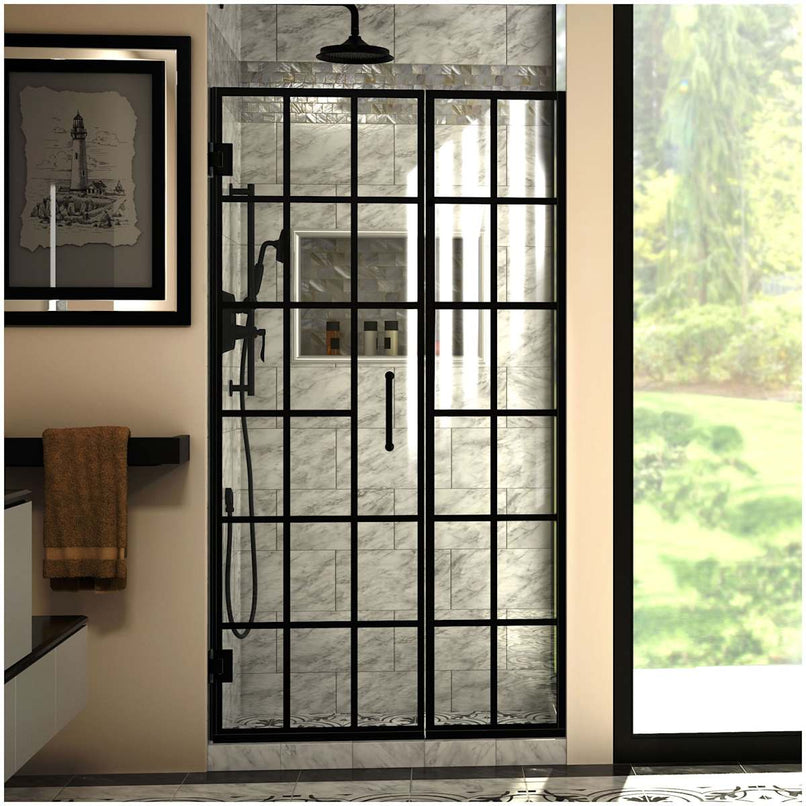 Unidoor Toulon 72" High x 40, 40.5" Wide Hinged Frameless Shower Door with Clear Glass - image 1