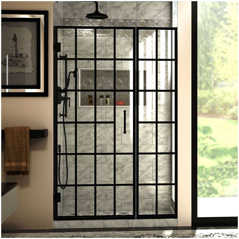 Unidoor Toulon 72" High x 46, 46.5" Wide Hinged Frameless Shower Door with Clear Glass - image 1