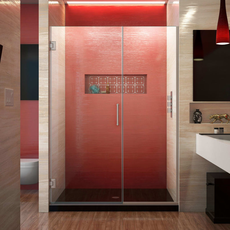 Unidoor Plus 72" High x 48" Wide Hinged Frameless Shower Door with Clear Glass - image 1