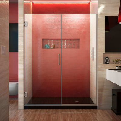 Unidoor Plus 72" High x 54-1/2" Wide Hinged Frameless Shower Door with Clear Glass - image 1