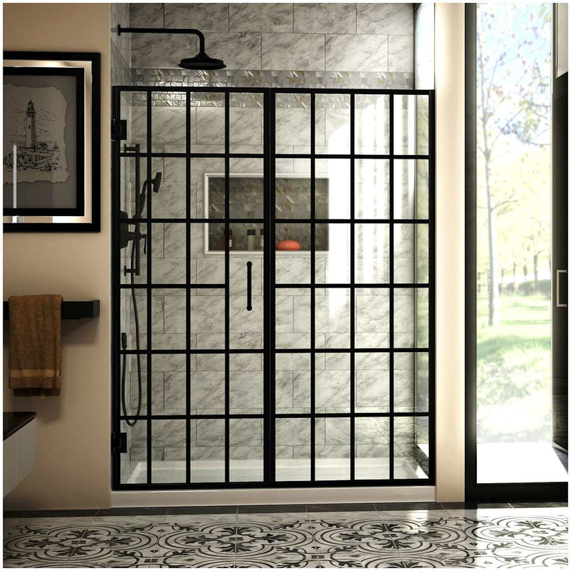Unidoor Toulon 72" High x 58-1/2" Wide Hinged Frameless Shower Door with Clear Glass - image 1