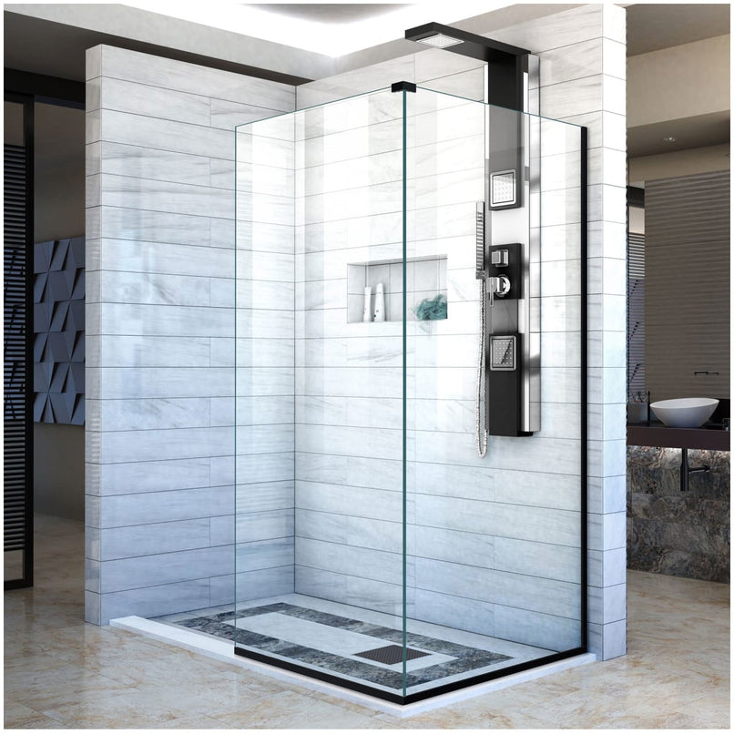 Linea Two Adjacent Frameless Shower Screens 30" W x 72" H each, Open Entry Design - image 1