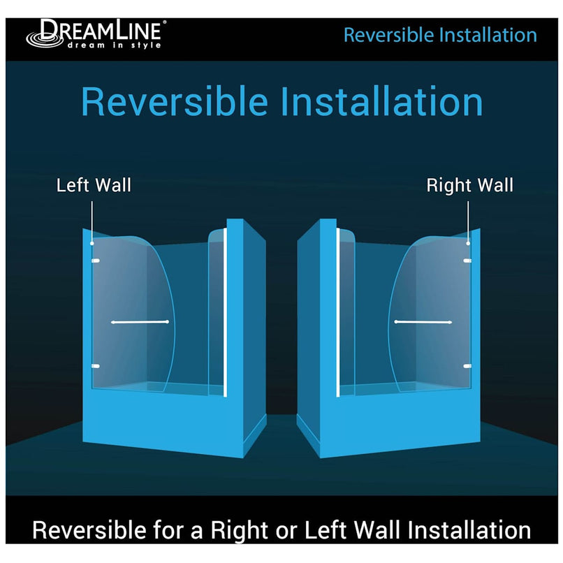 Aqua Uno 58" High x 60" Wide Hinged Frameless Tub Door with Clear Glass - image 3