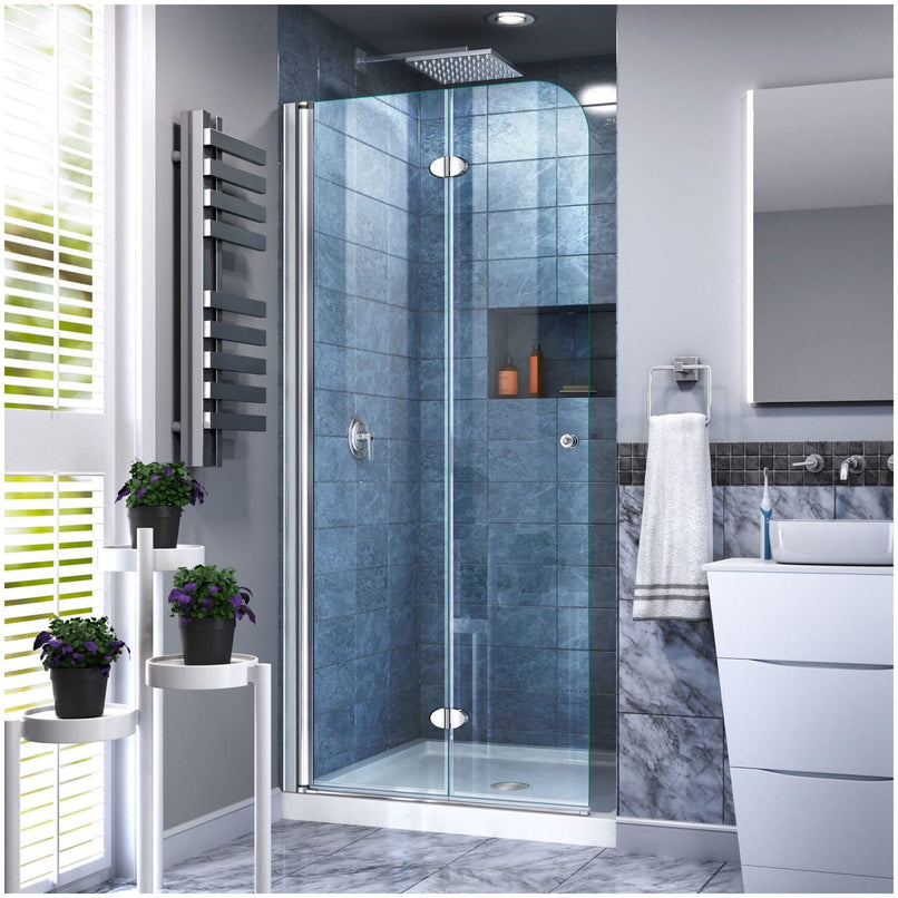 Aqua Fold 72" High x 30" Wide Clear Bi-Fold Glass Frameless Shower Door with Tempered Glass - image 1